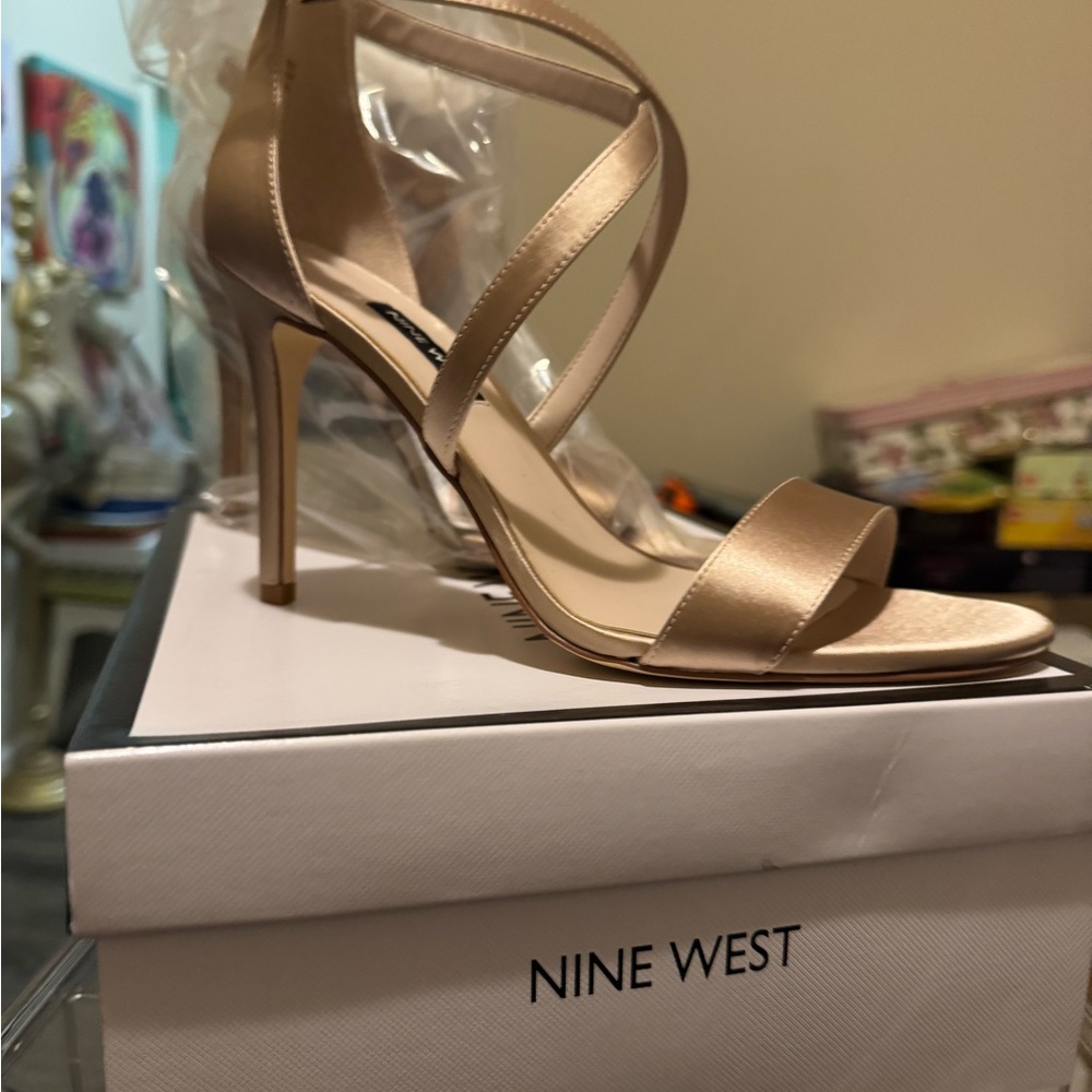 Nine West Women's Satin Strappy Heels - Gold